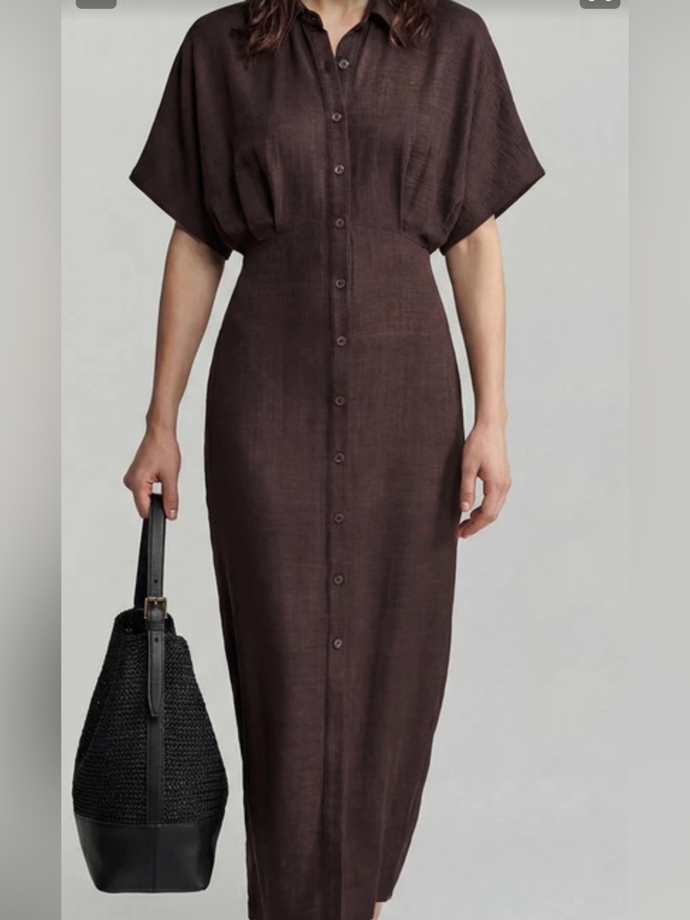 SHEIN Chocolate Brown Button-Front Midi Shirt Dress